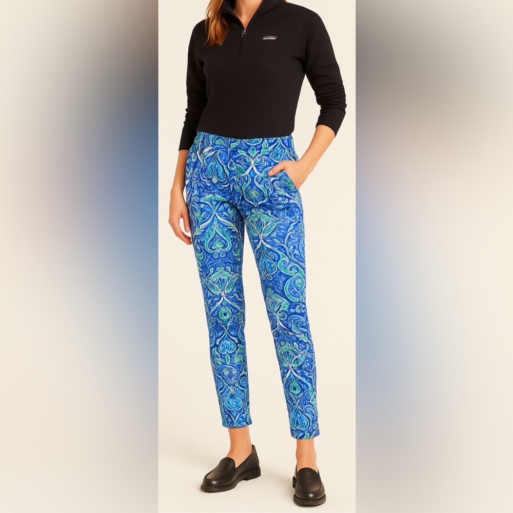 J.McLaughlin Paisley Print Slim Straight Pants‎ Blue Green Size 2